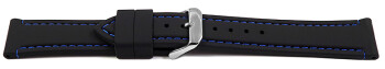 Bracelet montre noir avec coutures bleu en silicone 18mm...