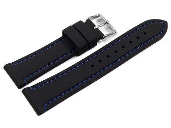 Bracelet montre noir avec coutures bleu en silicone 18mm 20mm 22mm 24mm