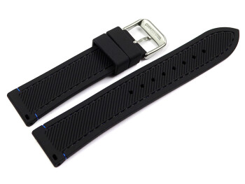 Bracelet montre noir avec coutures bleu en silicone 18mm...