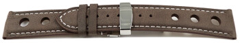 Bracelet montre avec boucle déployante Race cuir de veau marron foncé 22mm Dorée