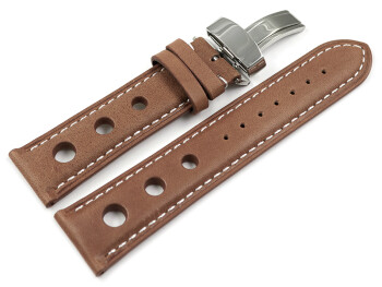 Bracelet montre avec boucle déployante Race cuir de veau marron clair 18mm Acier