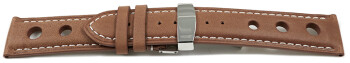Bracelet montre avec boucle déployante Race cuir de veau marron clair 22mm Dorée
