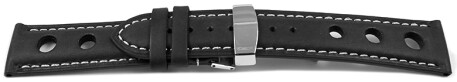 Bracelet montre avec boucle déployante Race cuir de veau noir 18mm 20mm 22mm