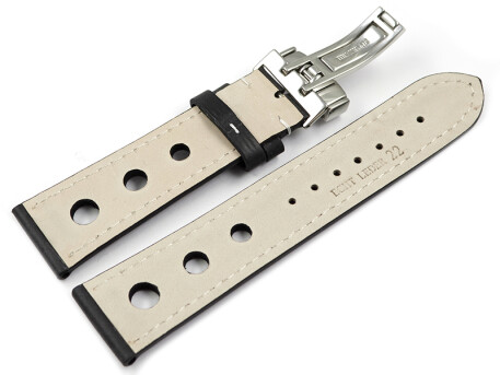 Bracelet montre avec boucle dployante Race cuir de veau noir 18mm 20mm 22mm