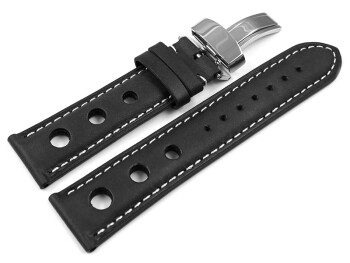 Bracelet montre avec boucle déployante Race cuir de veau noir 18mm Acier