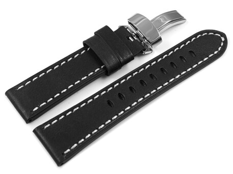 Bracelet montre boucle déployante cuir noir Miami sans rembourrage 20mm 22mm 24mm