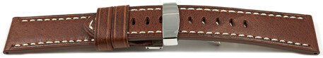 Bracelet montre boucle déployante cuir marron clair Miami sans rembourrage 20mm 22mm 24mm