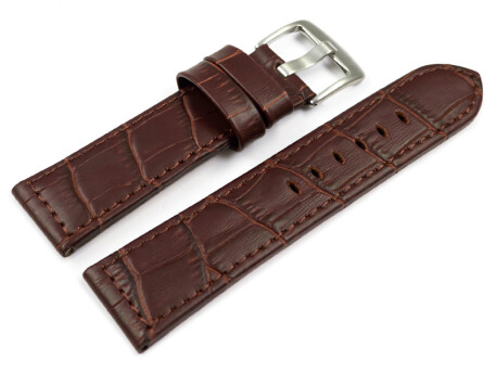 Bracelet montre  ardillon large-gr.croco-brun-cout.ton-sur-ton