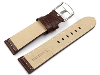 Bracelet montre à ardillon large-gr.croco-brun-cout.ton-sur-ton