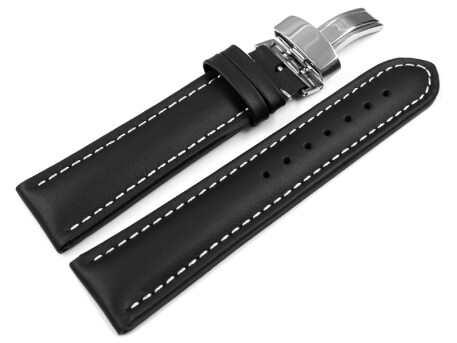 Bracelet de montre - cuir de veau lisse - noir - XL