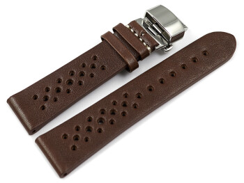 Bracelet montre Boucle papillon perméable à lair cuir marron foncé 18mm 20mm 22mm 24mm