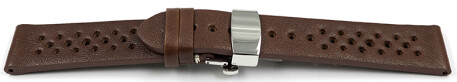 XL Bracelet montre Boucle papillon perméable à lair cuir marron foncé 18mm 20mm 22mm 24mm