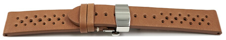 XL Bracelet montre Boucle papillon perméable à lair cuir marron clair 18mm 20mm 22mm 24mm