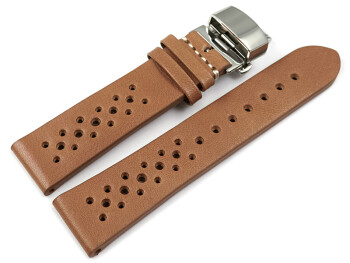 XL Bracelet montre Boucle papillon perméable à lair cuir marron clair 18mm 20mm 22mm 24mm