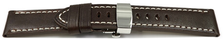 Bracelet montre boucle papillon cuir brun foncé Miami sans rembourrage 20mm 22mm 24mm 26mm