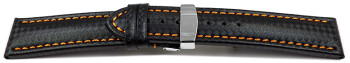 Bracelet de montre cuir Carbone noir couture orange 18mm 20mm 22mm 24mm