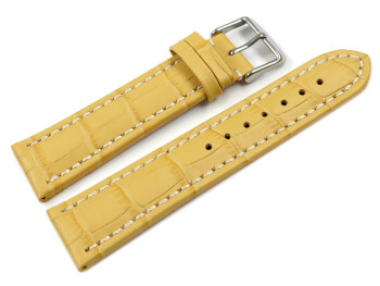 Bracelet de montre - cuir de veau - grain croco - jaune surpiqué