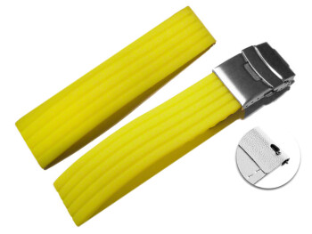 Bracelet montre à dégagement rapide à déployante silicone Modèle Stripes jaune 18mm 20mm 22mm 24mm