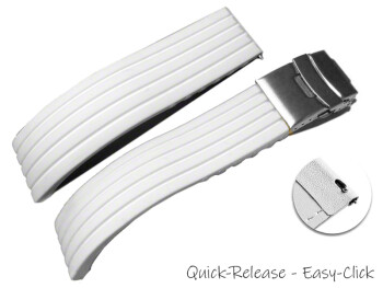 Bracelet montre à dégagement rapide à déployante silicone Modèle Stripes blanc 18mm 20mm 22mm 24mm