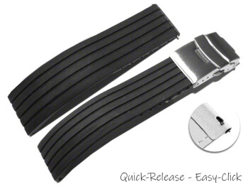 Bracelet montre à dégagement rapide à déployante silicone Modèle Stripes noir 18mm 20mm 22mm 24mm