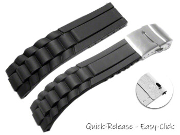 Bracelet montre à dégagement rapide silicone Modèle Vague noir 16mm 18mm 20mm 22mm 24mm