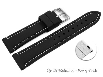Bracelet montre à dégagement rapide noir coutures blanches en silicone 18mm 20mm 22mm 24mm