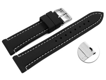 Bracelet montre à dégagement rapide noir coutures blanches en silicone 18mm 20mm 22mm 24mm