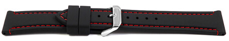 Bracelet montre à dégagement rapide noir avec coutures rouges en silicone 18mm 20mm 22mm 24mm