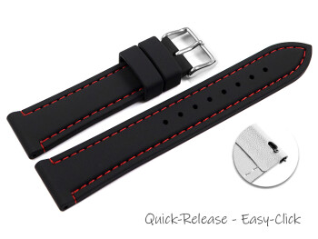 Bracelet montre à dégagement rapide noir avec coutures rouges en silicone 18mm 20mm 22mm 24mm