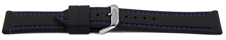 Bracelet montre à dégagement rapide noir avec coutures bleu en silicone 18mm 20mm 22mm 24mm