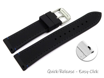 Bracelet montre à dégagement rapide noir avec coutures bleu en silicone 18mm 20mm 22mm 24mm