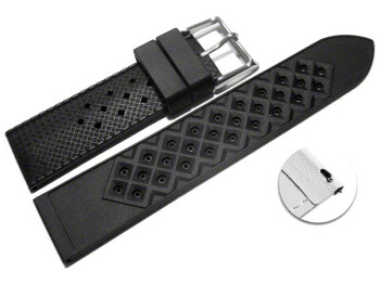 Bracelet montre à dégagement rapide  sport à boucle ardillon silicone noir Modèle Damier 18mm 20mm 22mm 24mm