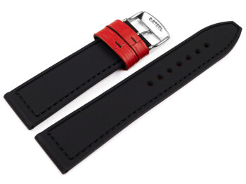 Bracelet de montre hybride silicone et cuir rouge-noir...