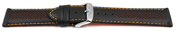 Bracelet de montre en cuir perforé two-colors noir-orange 18mm 20mm 22mm