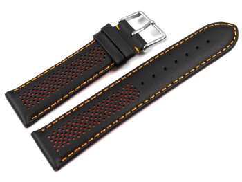 Bracelet de montre en cuir perforé two-colors noir-orange 18mm 20mm 22mm