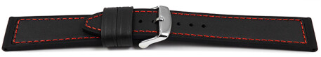 Bracelet montre silicone cuir hybride noir avec couture rouge 18mm 20mm 22mm