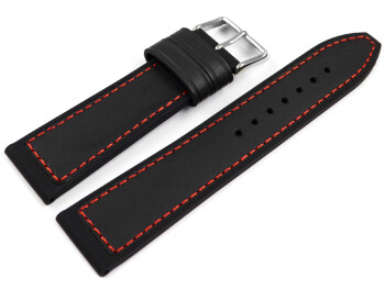 Bracelet montre silicone cuir hybride noir avec couture rouge 18mm 20mm 22mm