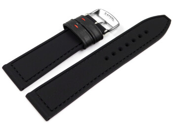 Bracelet montre silicone cuir hybride noir avec couture...