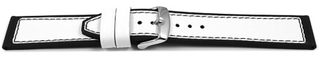 Bracelet de montre hybride silicone et cuir blanc-noir 18mm 20mm 22mm