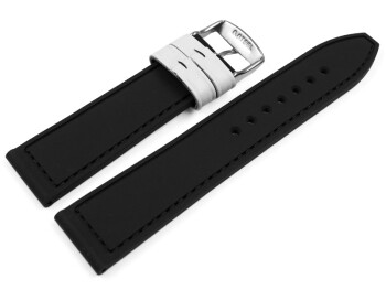 Bracelet de montre hybride silicone et cuir blanc-noir...