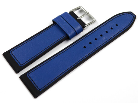 Bracelet de montre hybride silicone et cuir bleu-noir...