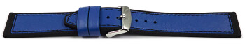 Bracelet de montre hybride silicone et cuir bleu-noir...