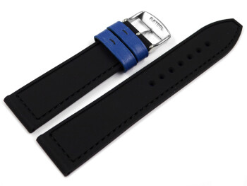 Bracelet de montre hybride silicone et cuir bleu-noir...