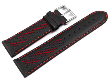 Bracelet de montre en cuir perforé two-colors noir-rouge 18mm 20mm 22mm