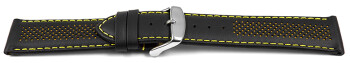 Bracelet de montre en cuir perforé two-colors noir-jaune 18mm 20mm 22mm