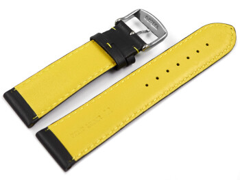 Bracelet de montre en cuir perforé two-colors noir-jaune 18mm 20mm 22mm