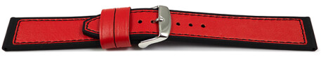 Bracelet de montre à dégagement rapide hybride silicone et cuir rouge-noir 18mm 20mm 22mm