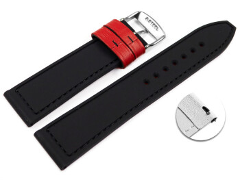 Bracelet de montre à dégagement rapide hybride silicone et cuir rouge-noir 18mm 20mm 22mm