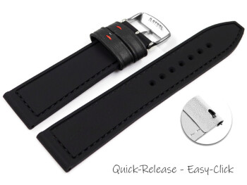 Bracelet montre à dégagement rapide silicone cuir hybride noir avec couture rouge 18mm 20mm 22mm