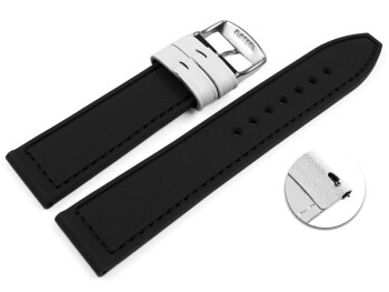 Bracelet de montre à dégagement rapide hybride silicone et cuir blanc-noir 18mm 20mm 22mm